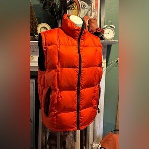 Gap Bright Orange and black Down Puffer Vest-L Reversible!